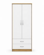 2 Door Wardrobe Single with Bottom Drawers Oak + White | FurniFolks - Luxury UK Living Room Showcase