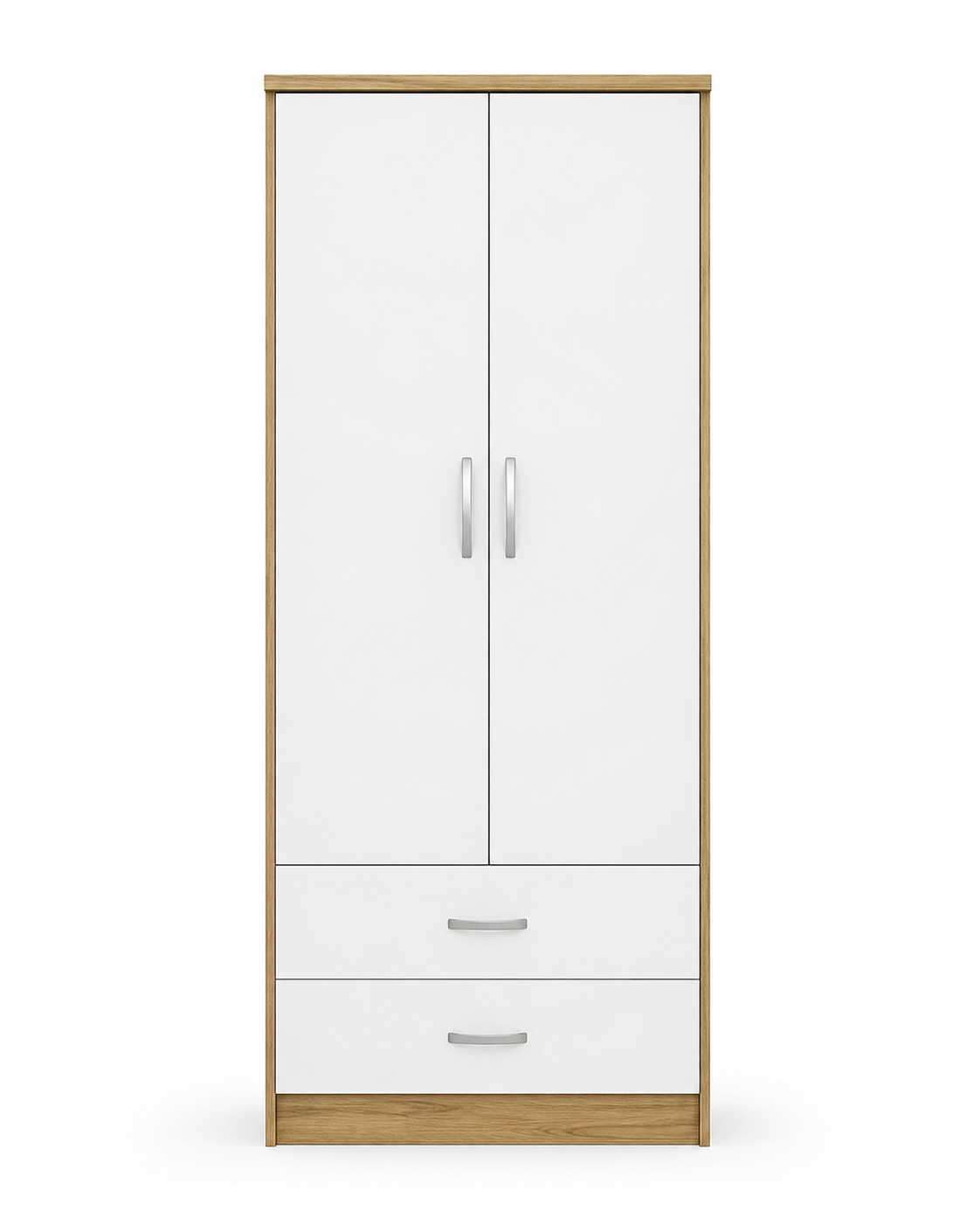 2 Door Wardrobe Single with Bottom Drawers Oak + White | FurniFolks - Luxury UK Living Room Showcase