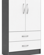 2 Door Wardrobe Single with Bottom Drawers White + Gray | FurniFolks - Detailed Angle View 3