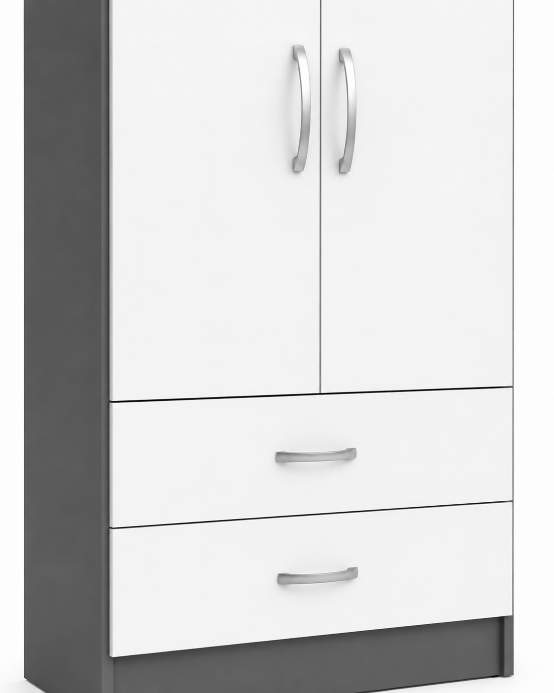 2 Door Wardrobe Single with Bottom Drawers White + Gray | FurniFolks - Detailed Angle View 3