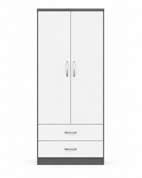 2 Door Wardrobe Single with Bottom Drawers White + Gray | Royal Rest Interiors - Luxury UK Living Room Showcase