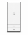 2 Door Wardrobe Single with Bottom Drawers White + Gray | FurniFolks - Luxury UK Living Room Showcase