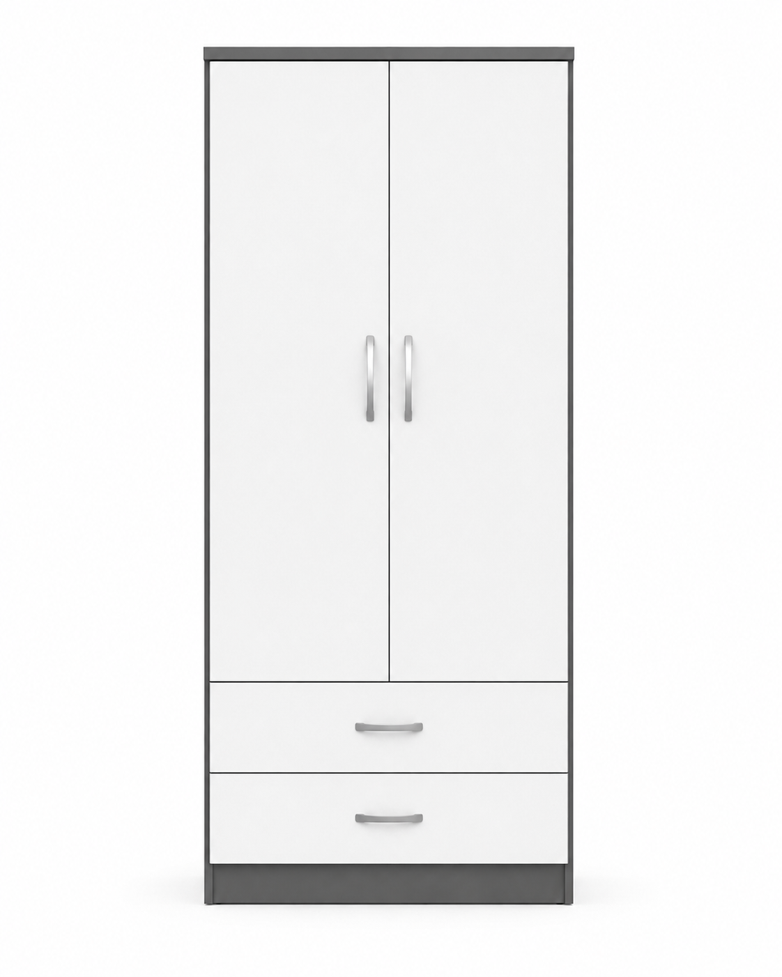 2 Door Wardrobe Single with Bottom Drawers White + Gray | FurniFolks - Luxury UK Living Room Showcase