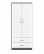 2 Door Wardrobe Single with Bottom Drawers White + Gray | FurniFolks | Modern Bedroom Storage