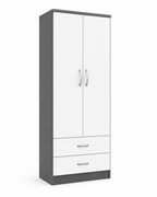 2 Door Wardrobe Single with Bottom Drawers White + Gray | FurniFolks - Detailed Angle View 2