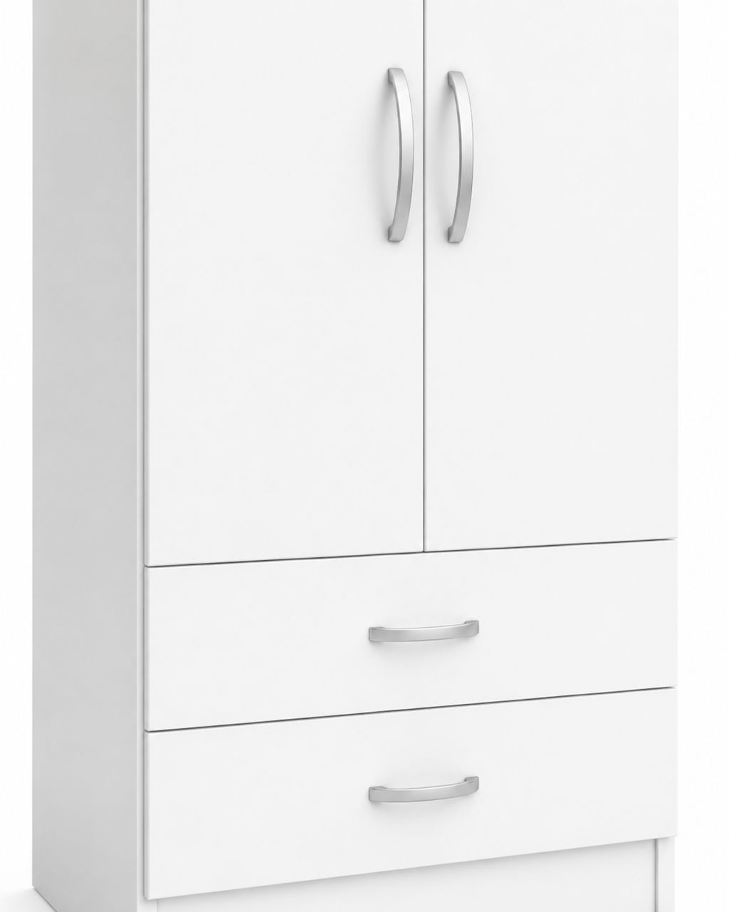 2 Door Wardrobe Single with Bottom Drawers White | Royal Touch - Detailed Angle View 3