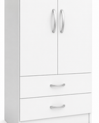 2 Door Wardrobe Single with Bottom Drawers White | Royal Touch - Detailed Angle View 3