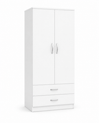 2 Door Wardrobe Single with Bottom Drawers White | Royal Touch - Luxury UK Living Room Showcase
