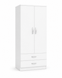 2 Door Wardrobe Single with Bottom Drawers White | Royal Touch | Modern Bedroom Storage
