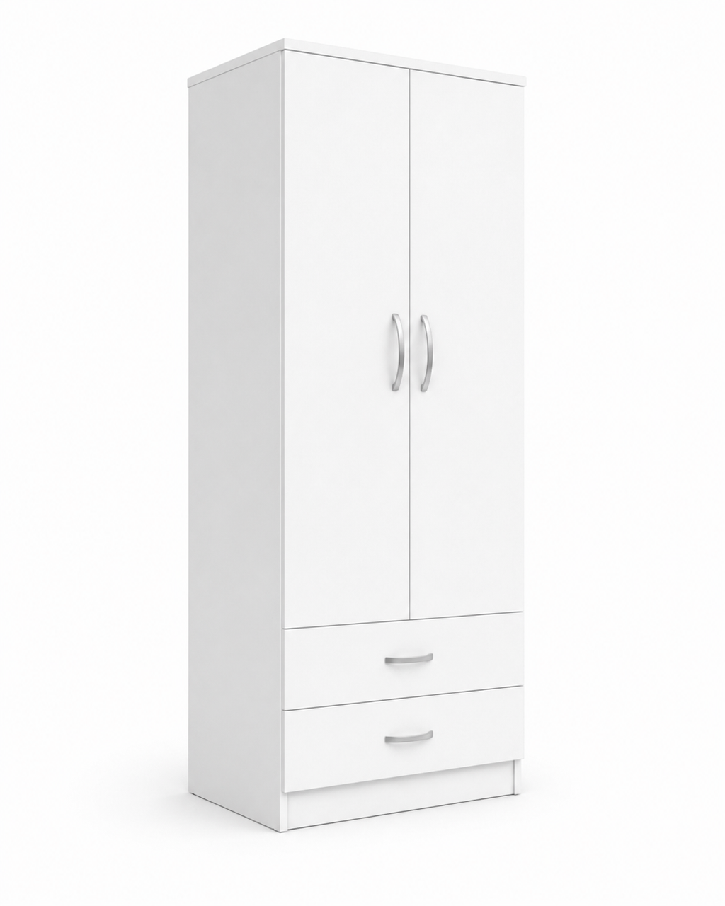 2 Door Wardrobe Single with Bottom Drawers White | Royal Touch - Detailed Angle View 2