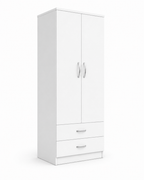 2 Door Wardrobe Single with Bottom Drawers White | Royal Touch - Detailed Angle View 2