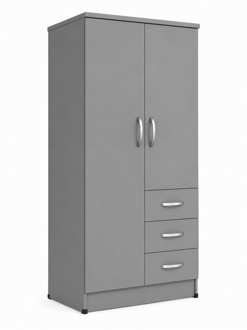 2 Door Wardrobe Single with Drawers Gray | Minimalist Suite - Detailed Angle View 2