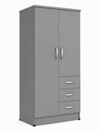 2 Door Wardrobe Single with Drawers Gray | Minimalist Suite - Detailed Angle View 2