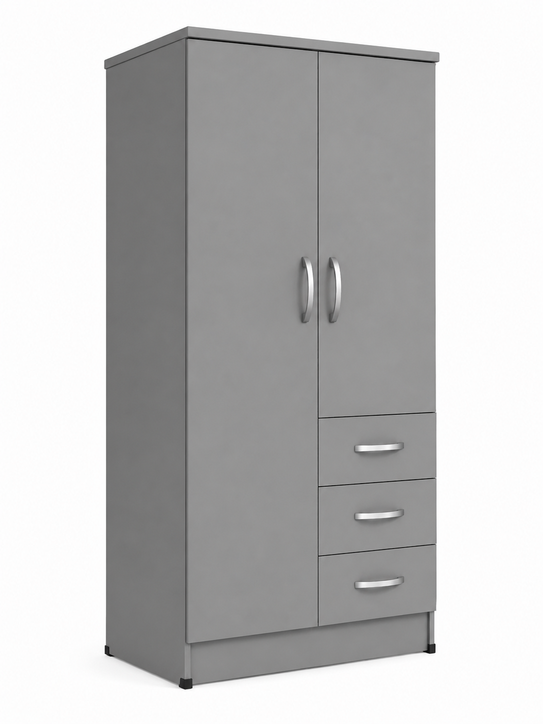 2 Door Wardrobe Single with Drawers Gray | Minimalist Suite - Detailed Angle View 2