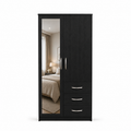 2 Door Wardrobe Single with Side Drawers Black | Executive Fortress - Luxury UK Living Room Showcase