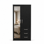 2 Door Wardrobe Single with Side Drawers Black | Executive Fortress | Modern Bedroom Storage