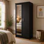 2 Door Wardrobe Single with Side Drawers Black | Executive Fortress - Detailed Angle View 4