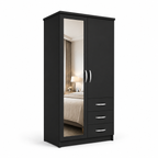 2 Door Wardrobe Single with Side Drawers Black | Executive Fortress - Detailed Angle View 2