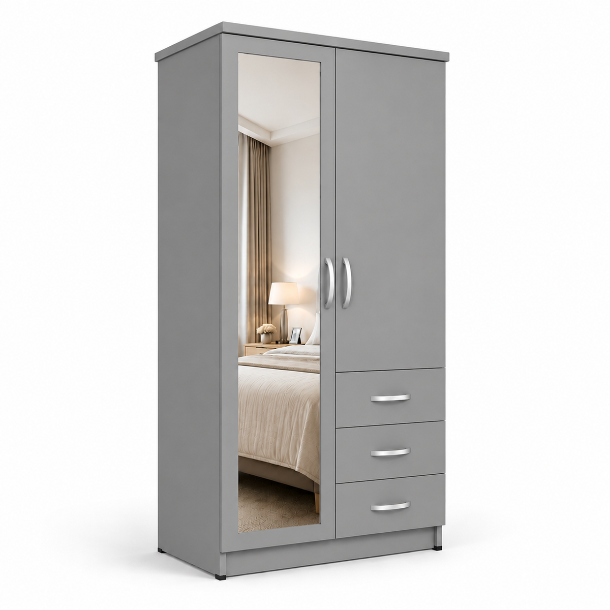 2 Door Wardrobe Single with Side Drawers Gray | Split-Store - Detailed Angle View 2