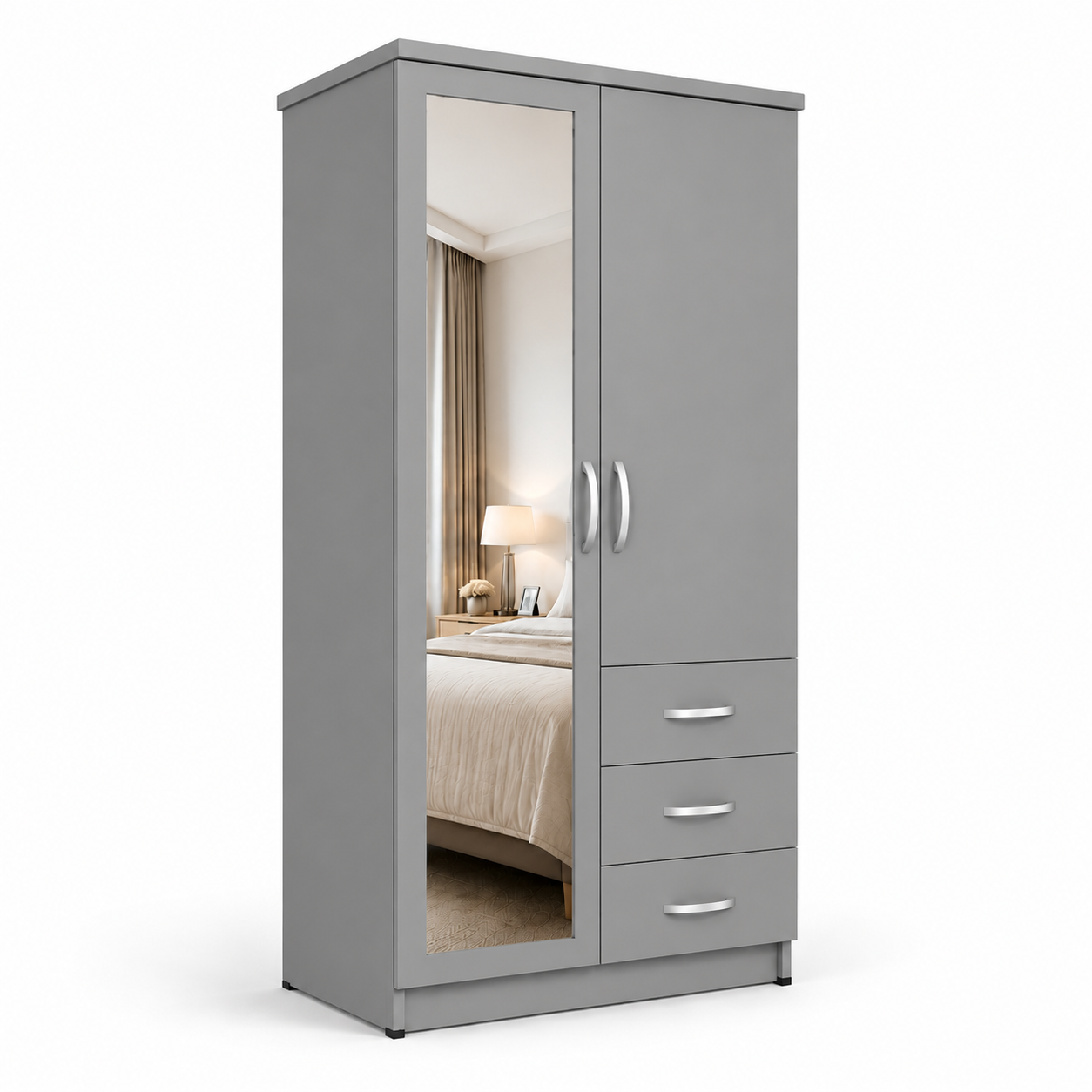 2 Door Wardrobe Single with Side Drawers Gray | Split-Store - Detailed Angle View 2
