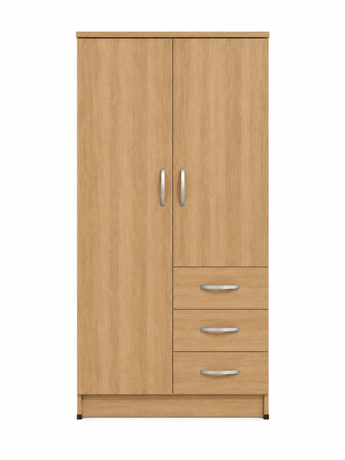 2 Door Wardrobe Single with Side Drawers Oak | Premium Collection - Luxury UK Living Room Showcase