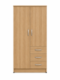 2 Door Wardrobe Single with Side Drawers Oak | Premium Collection - Luxury UK Living Room Showcase