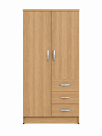 2 Door Wardrobe Single with Side Drawers Oak | Premium Collection - Luxury UK Living Room Showcase