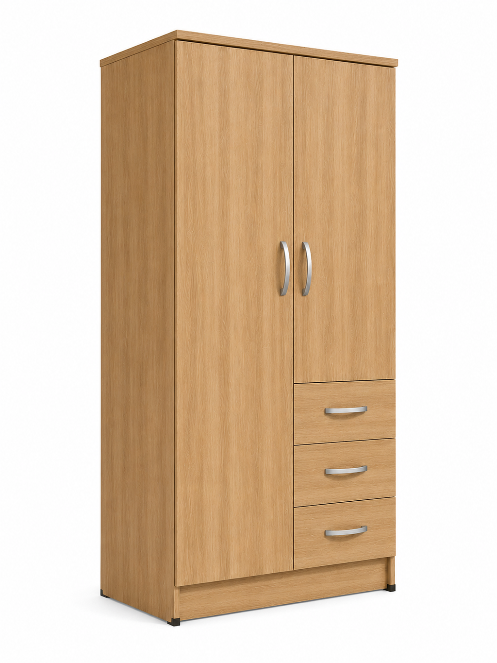 2 Door Wardrobe Single with Side Drawers Oak | Premium Collection - Detailed Angle View 2