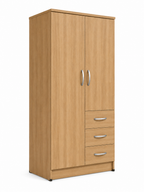 2 Door Wardrobe Single with Side Drawers Oak | Premium Collection - Detailed Angle View 2