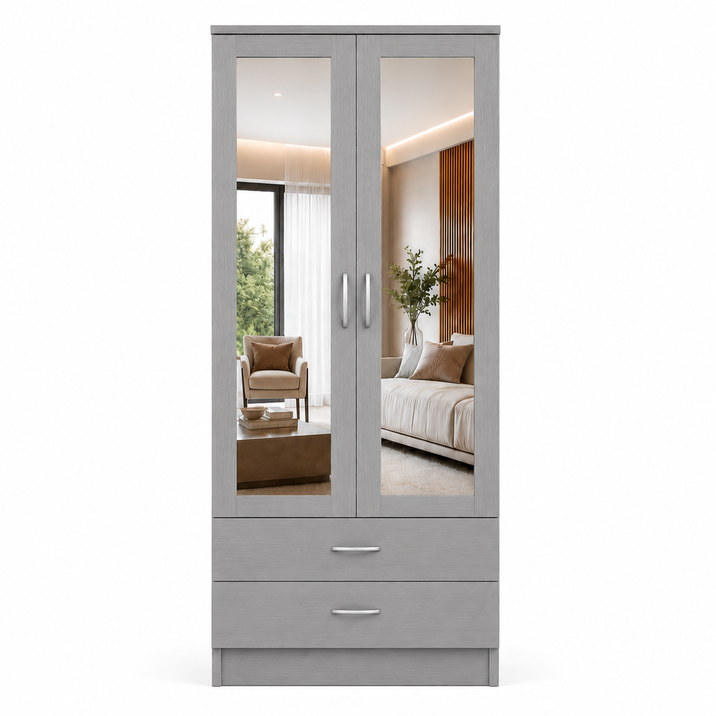 2 Door Wardrobe with 2 Drawers Gray | Slimline Suite - Luxury UK Living Room Showcase