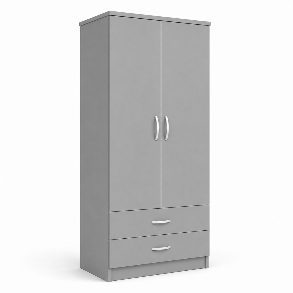 2 Door Wardrobe with 2 Drawers Gray | Slimline Suite - Detailed Angle View 4