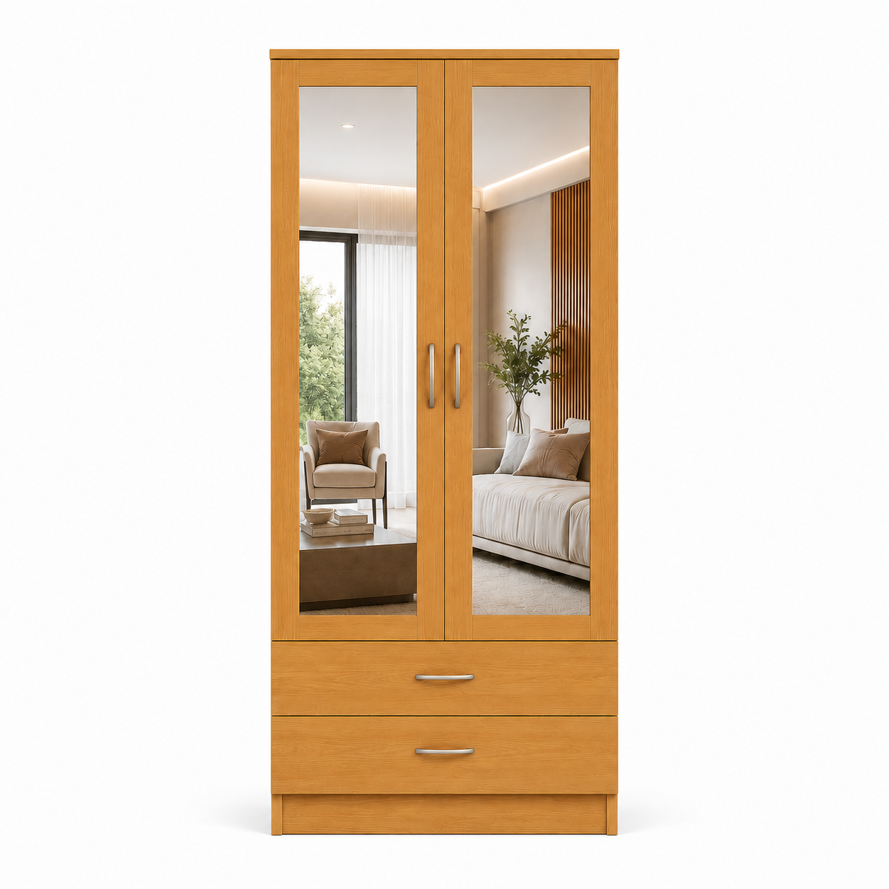 2 Door Wardrobe with 2 Drawers Oak | Boutique Station - Luxury UK Living Room Showcase