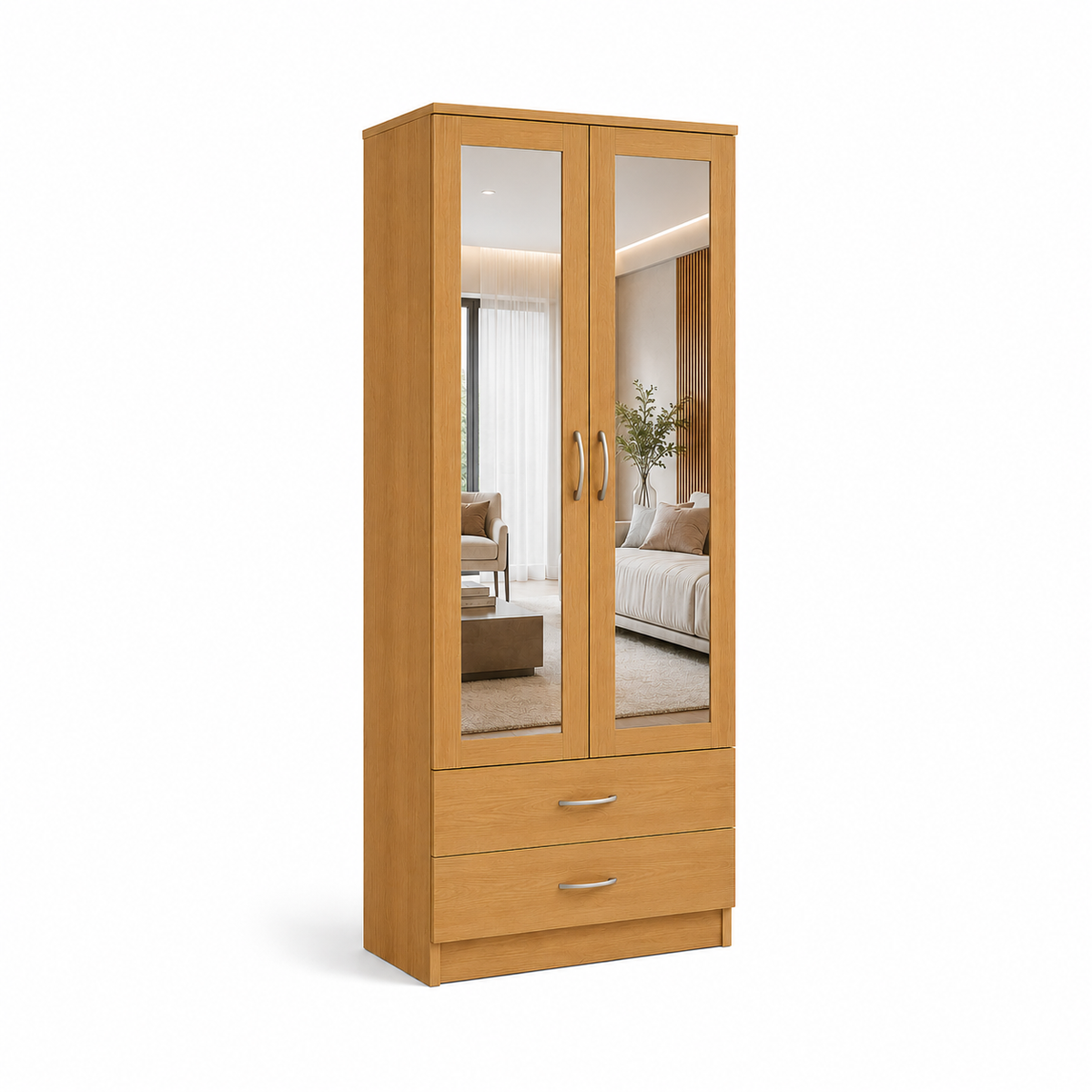 2 Door Wardrobe with 2 Drawers Oak | Boutique Station - Detailed Angle View 2
