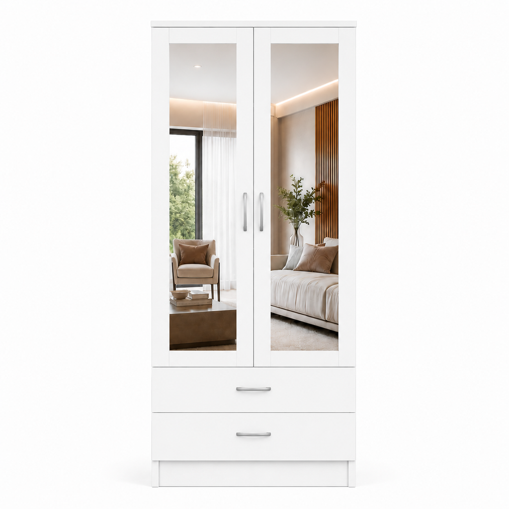 2 Door Wardrobe with 2 Drawers White | Compact Essentials - Luxury UK Living Room Showcase