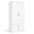 2 Door Wardrobe with 2 Drawers White | Compact Essentials - Detailed Angle View 4