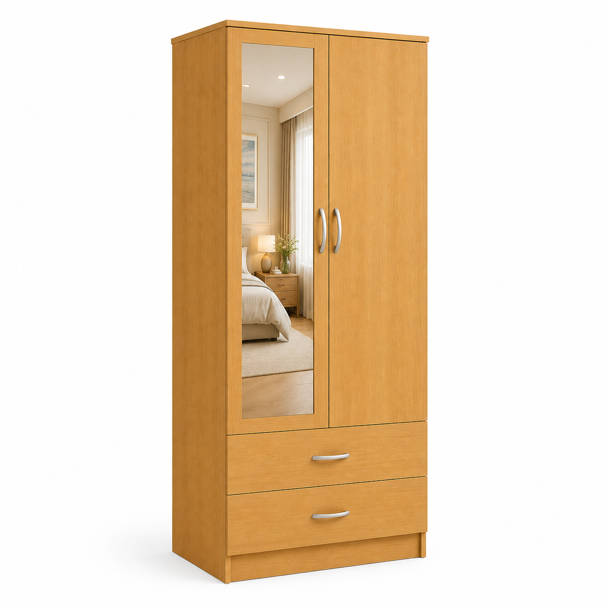 2 Door Wardrobe with 2 Drawers Oak | Boutique Station - Detailed Angle View 3