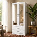 2 Door Wardrobe with 2 Drawers White | Compact Essentials - Detailed Angle View 7