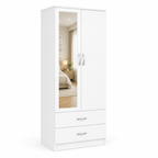 2 Door Wardrobe with 2 Drawers White | Compact Essentials - Detailed Angle View 3