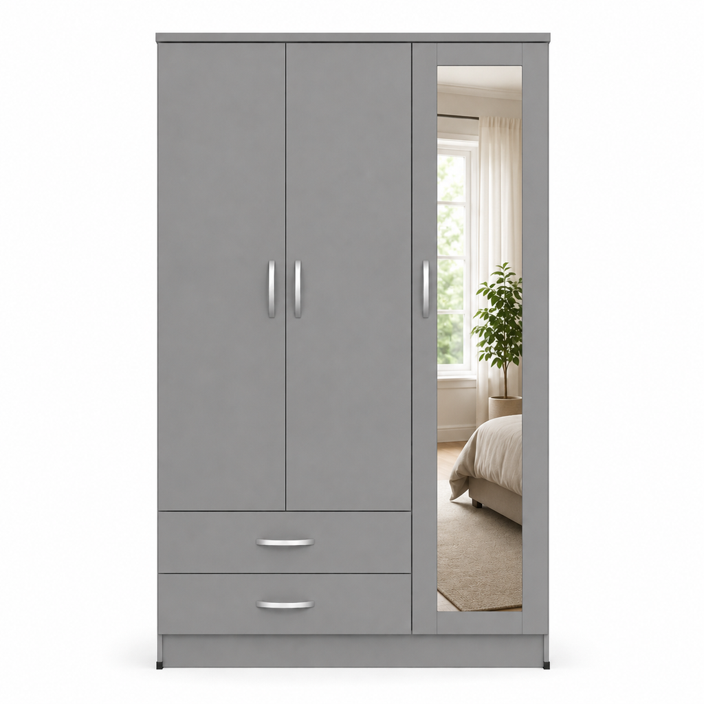 3 Door Wardrobe Gray | Premium Triple Suite - Luxury UK Living Room Showcase