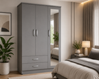 3 Door Wardrobe Gray | Premium Triple Suite - Detailed Angle View 3