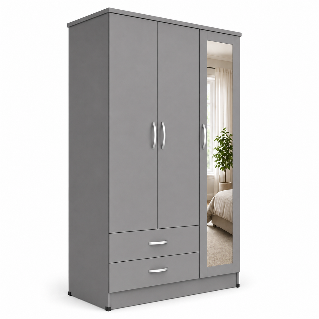 3 Door Wardrobe Gray | Premium Triple Suite - Detailed Angle View 2