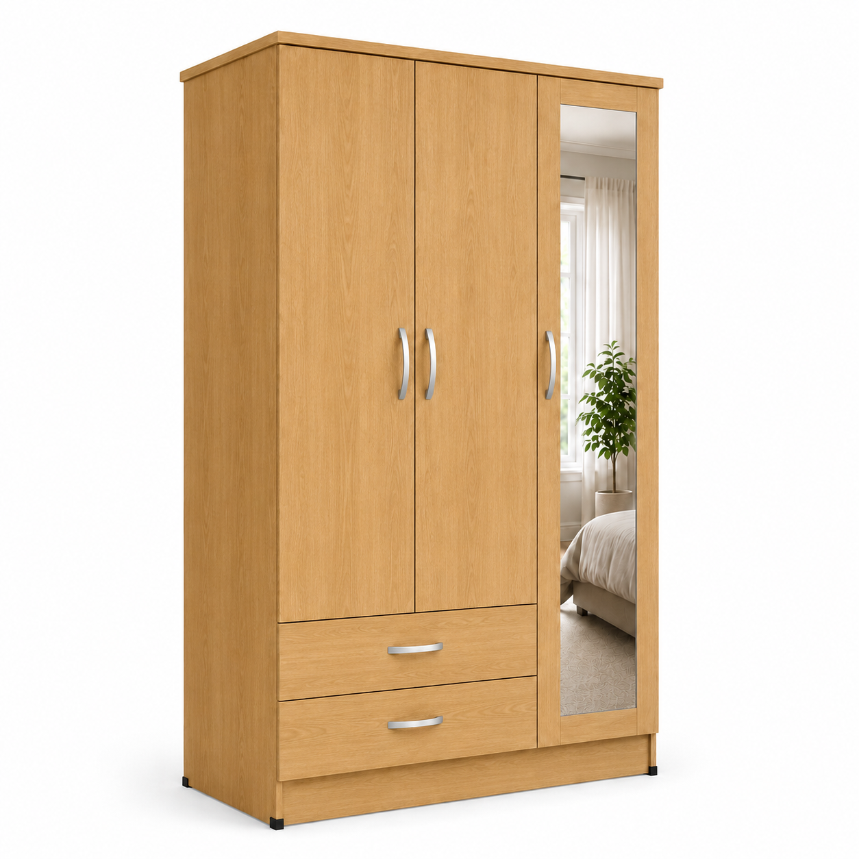 3 Door Wardrobe Oak | The Natural Master Sanctuary - Detailed Angle View 2