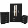 3 Door Wardrobe Set Black | The Executive Triple Suite | Modern Bedroom Storage