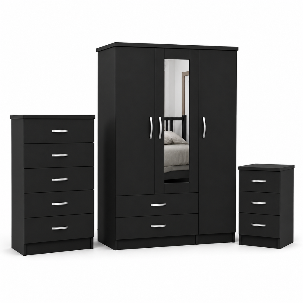 3 Door Wardrobe Set Black | The Executive Triple Suite - Detailed Angle View 2