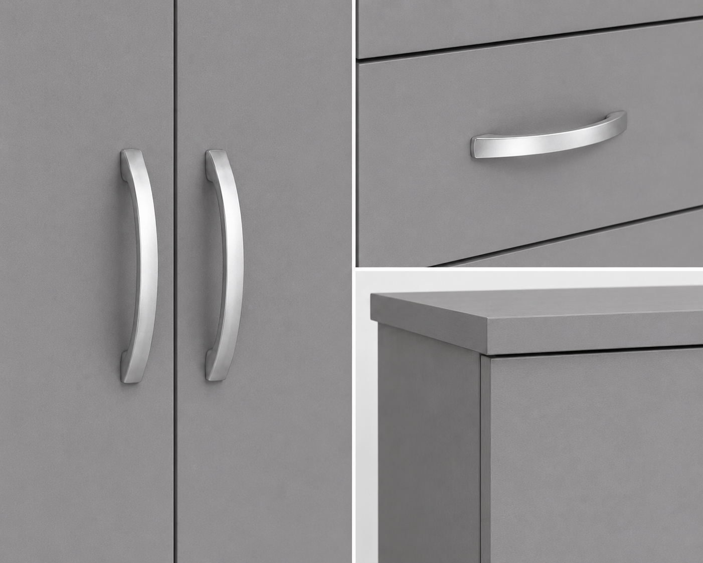 3 Door Wardrobe Set Gray | The Contemporary Triple Suite - Detailed Angle View 3