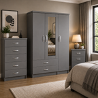 3 Door Wardrobe Set Gray | The Contemporary Triple Suite - Detailed Angle View 4