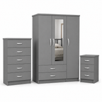 3 Door Wardrobe Set Gray | The Contemporary Triple Suite - Detailed Angle View 2