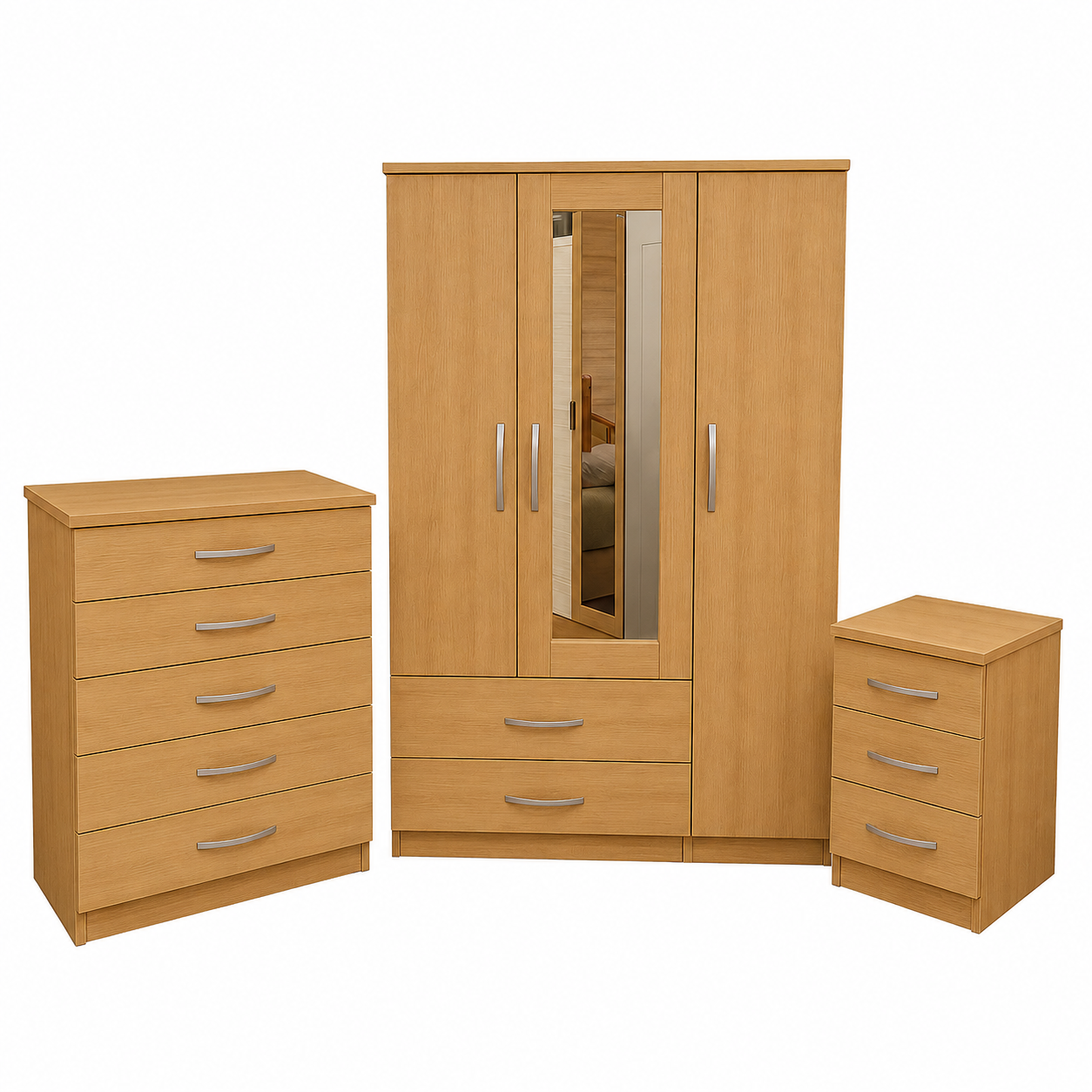 3 Door Wardrobe Set Oak | The Natural Master Suite - Luxury UK Living Room Showcase