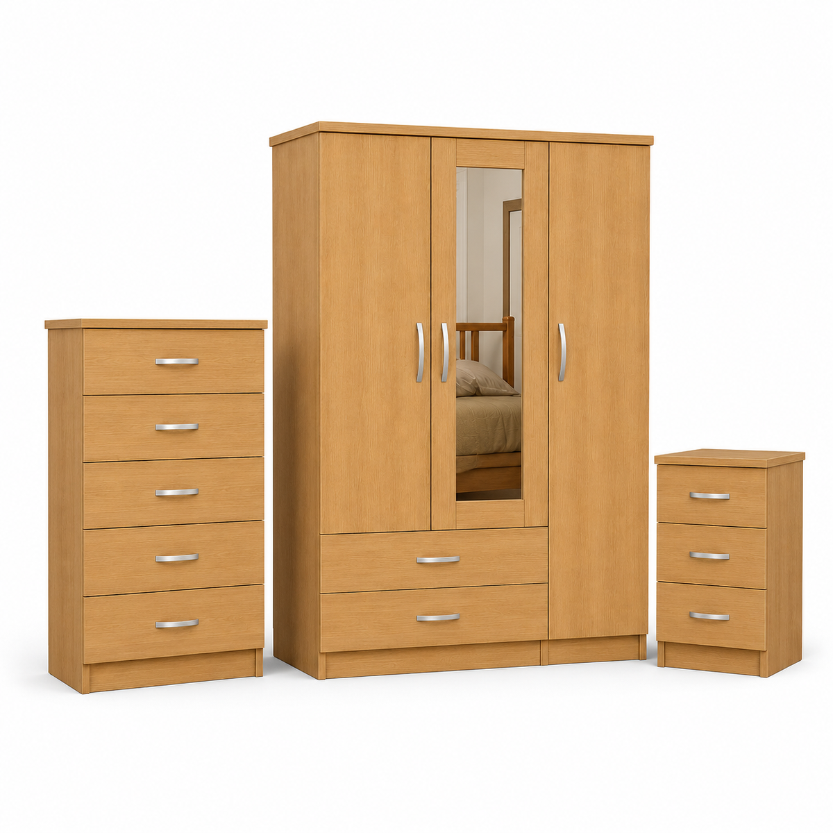 3 Door Wardrobe Set Oak | The Natural Master Suite - Detailed Angle View 2