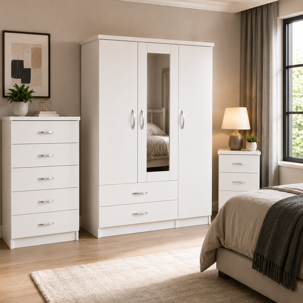 3 Door Wardrobe Set White | The Complete Triple Master Suite - Detailed Angle View 4